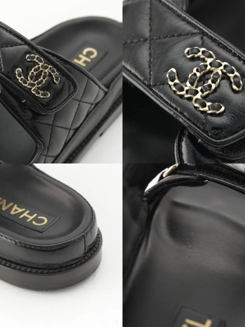 ★SOLD★ Chanel CC Logo Quilted Velcro Sandals Black 36c - Picture 9 of 10